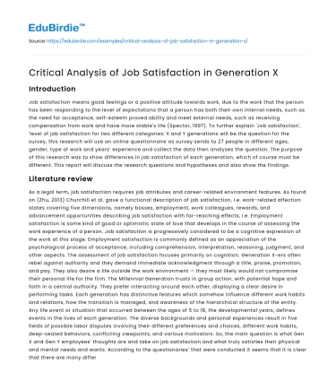 Critical Analysis of Job Satisfaction in Generation X