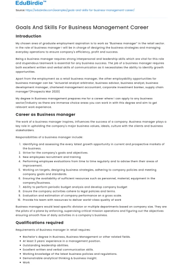 Goals And Skills For Business Management Career
