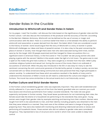 Gender Roles in the Crucible