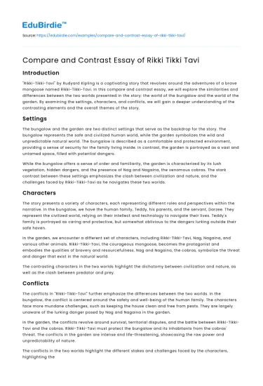 Compare and Contrast Essay of Rikki Tikki Tavi