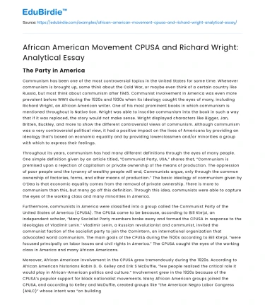 African American Movement CPUSA and Richard Wright: Analytical Essay