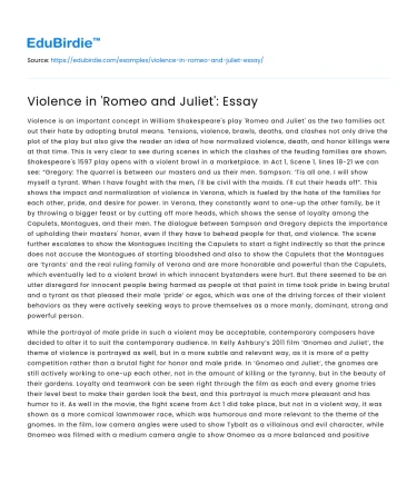 Violence in ‘Romeo and Juliet’: Essay