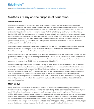 Synthesis Essay on the Purpose of Education