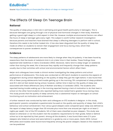 The Effects Of Sleep On Teenage Brain