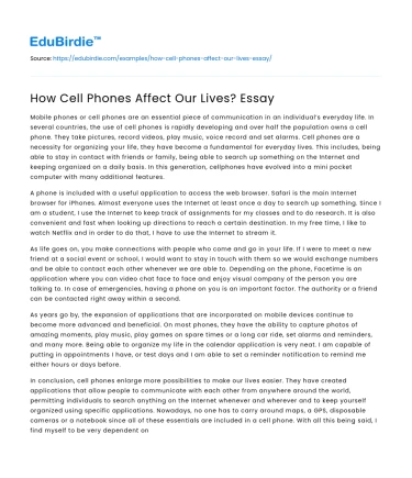 How Cell Phones Affect Our Lives? Essay