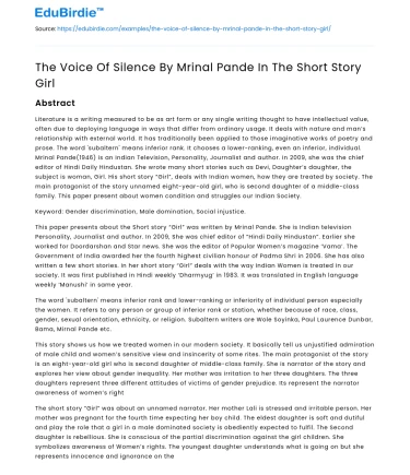 The Voice Of Silence By Mrinal Pande In The Short Story Girl