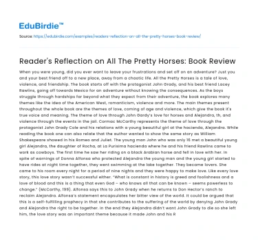 Reader’s Reflection on All The Pretty Horses: Book Review