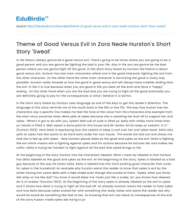 Theme of Good Versus Evil in Zora Neale Hurston’s Short Story ‘Sweat’
