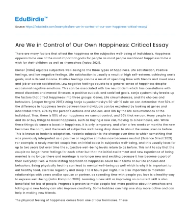 Are We in Control of Our Own Happiness: Critical Essay