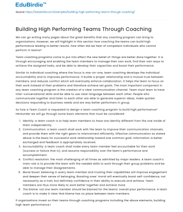 Building High Performing Teams Through Coaching