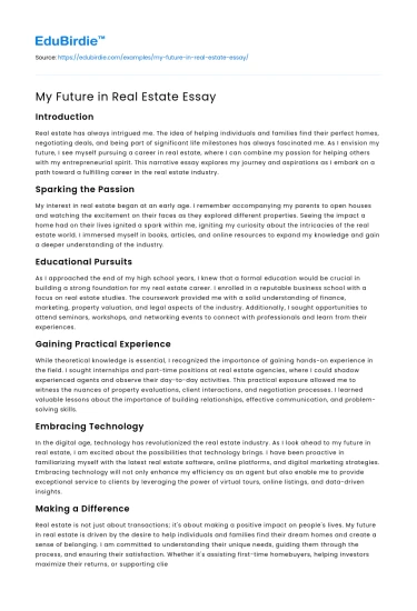 My Future in Real Estate Essay