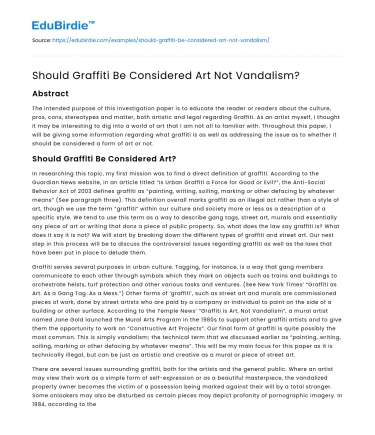 Should Graffiti Be Considered Art Not Vandalism?