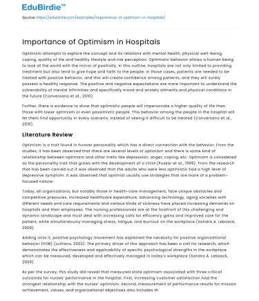 Importance of Optimism in Hospitals