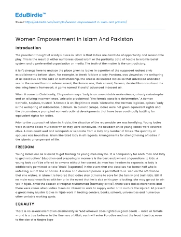 Women Empowerment In Islam And Pakistan