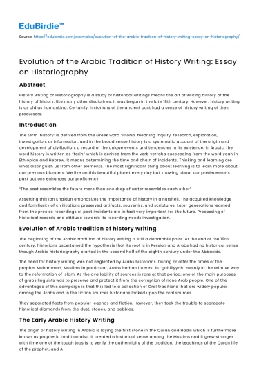 The Arabic Tradition of History Writing