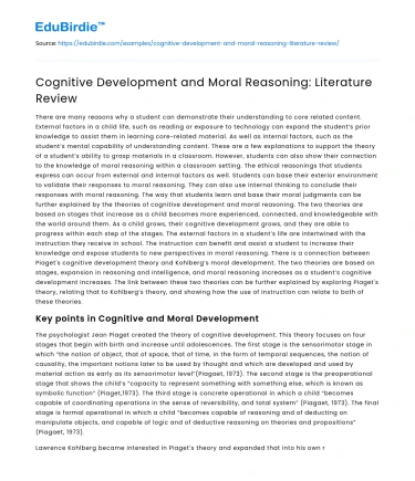Cognitive Development and Moral Reasoning: Literature Review