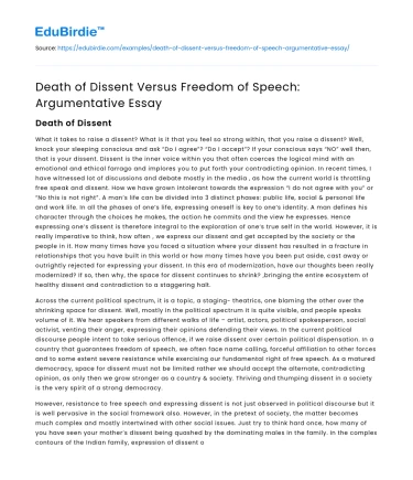 Death of Dissent Versus Freedom of Speech: Argumentative Essay