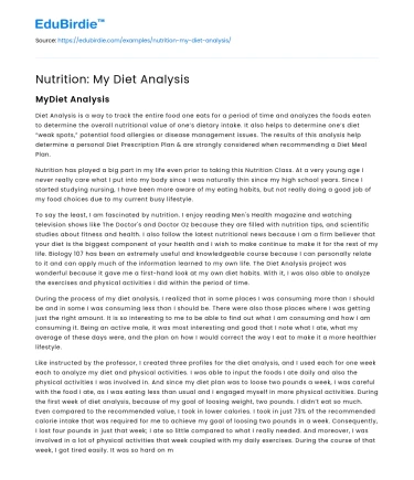 Nutrition: My Diet Analysis