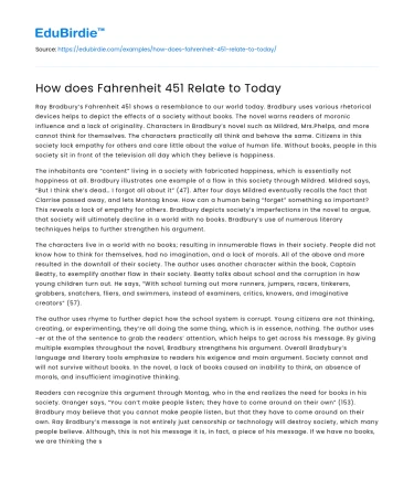 How does Fahrenheit 451 Relate to Today