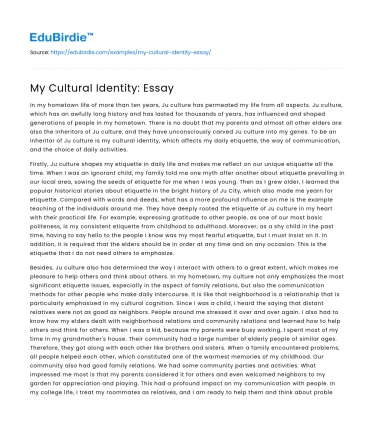My Cultural Identity: Essay