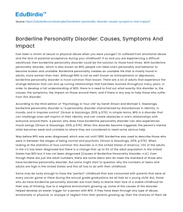 Borderline Personality Disorder: Causes, Symptoms And Impact