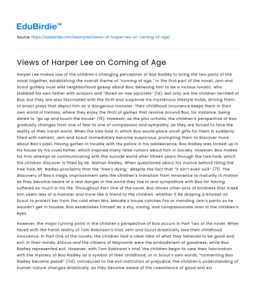 Views of Harper Lee on Coming of Age