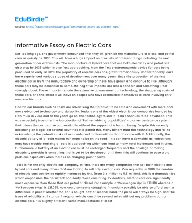 Informative Essay on Electric Cars