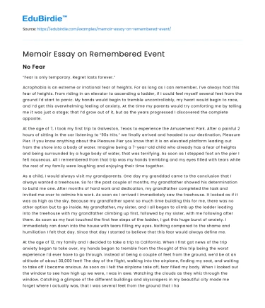Memoir Essay on Remembered Event
