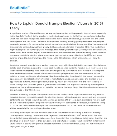 How to Explain Donald Trump’s Election Victory in 2016? Essay