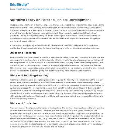 Narrative Essay on Personal Ethical Development