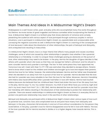 Main Themes And Ideas In A Midsummer Night’s Dream