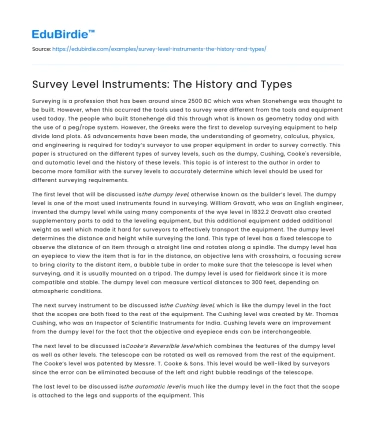 Survey Level Instruments: The History and Types
