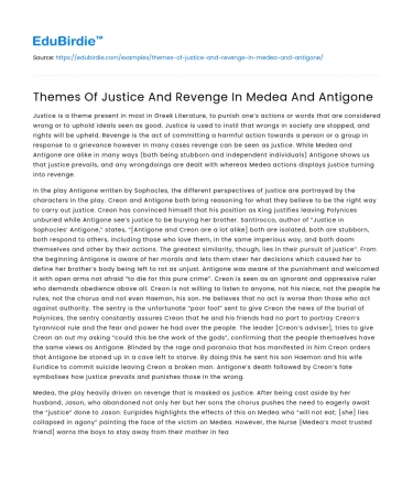 Themes Of Justice And Revenge In Medea And Antigone