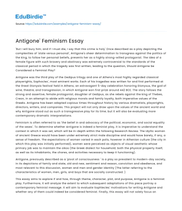 Antigone’ Feminism Essay