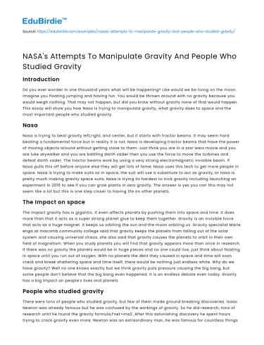 NASA’s Attempts To Manipulate Gravity And People Who Studied Gravity
