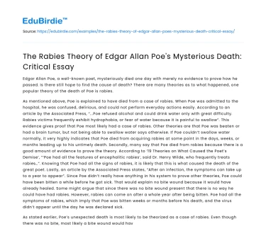 The Rabies Theory of Edgar Allan Poe’s Mysterious Death