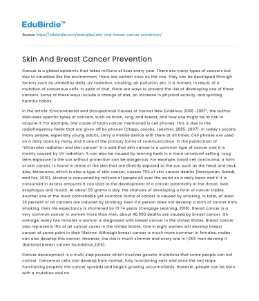 Skin And Breast Cancer Prevention