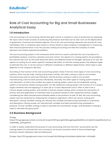 Role of Cost Accounting for Big and Small Businesses: Analytical Essay
