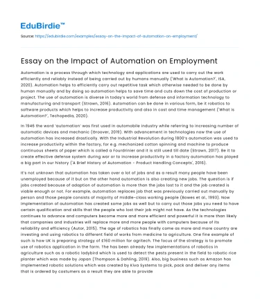 Essay on the Impact of Automation on Employment