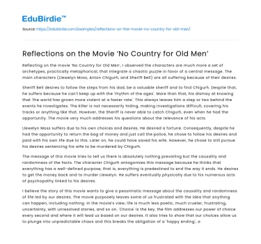 Reflections on the Movie ‘No Country for Old Men’