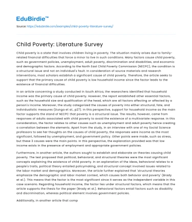 Child Poverty: Literature Survey