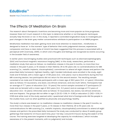 The Effects Of Meditation On Brain