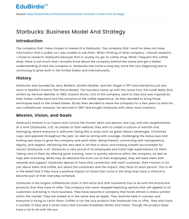 Starbucks: Business Model And Strategy