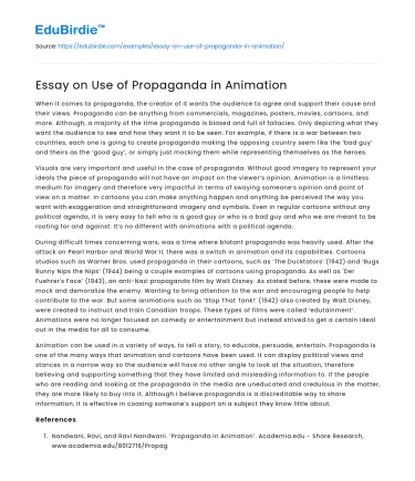 Essay on Use of Propaganda in Animation