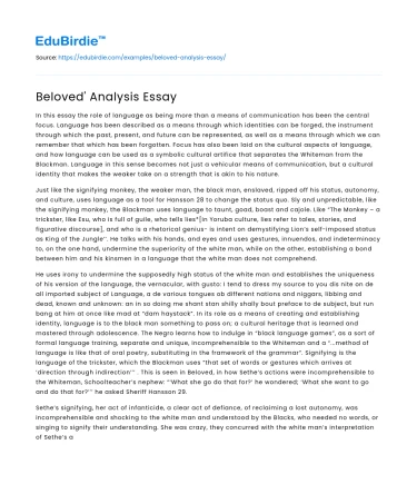 Beloved’ Analysis Essay