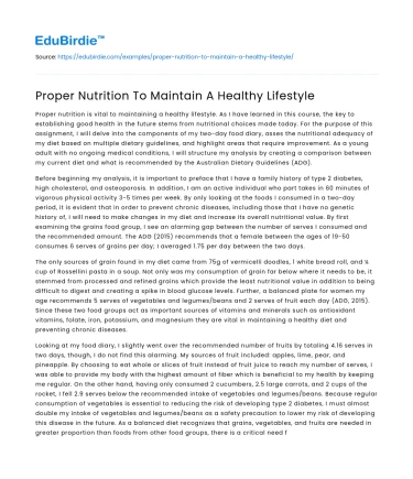 Proper Nutrition To Maintain A Healthy Lifestyle