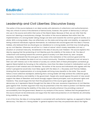 Leadership and Civil Liberties: Discursive Essay