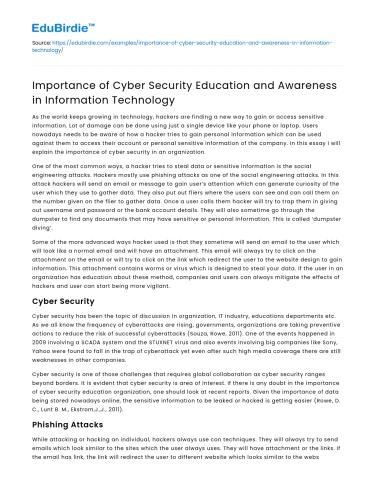 Importance of Cyber Security Awareness in Information Technology