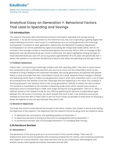 Gen Y Behavioral Factors: Spending vs Savings
