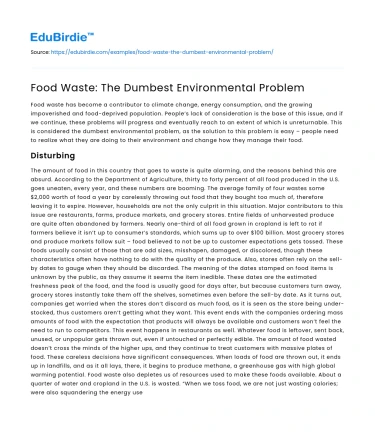 Food Waste: The Dumbest Environmental Problem